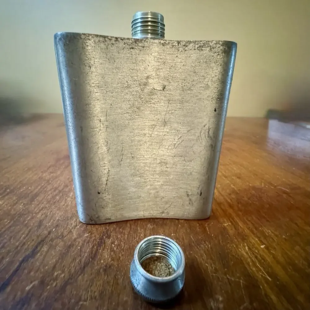 Selwin Pewter 6 oz Hip Flask Engraved Vintage Screw Cap Sheffield England